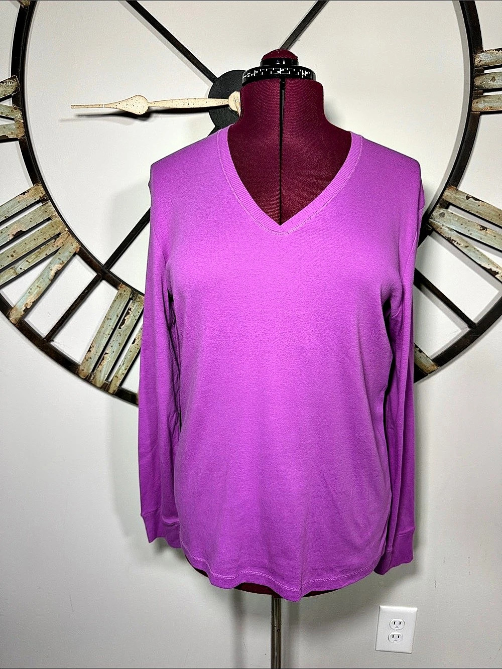 Jones New York Sport V-Neck Long Sleeve Cotton Top Purple XL Like New